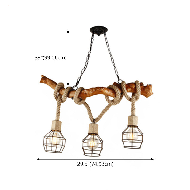 Wood Pendant Lights Rope Island Linear Island Ceiling Light for Dining Room
