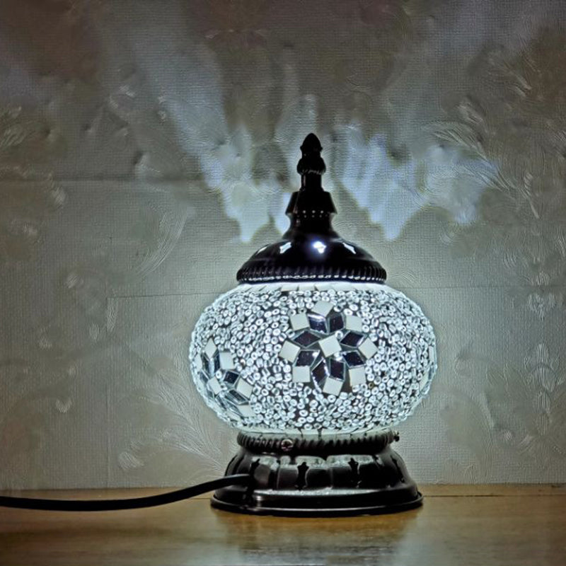 Mosaic Stained Glass Globe Nightstand Light Moroccan 1 Bulb Bedroom Table Light