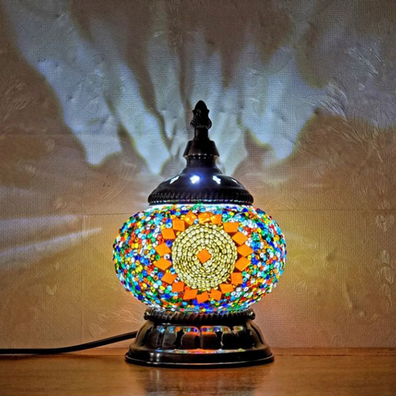 Mosaic Stained Glass Globe Nightstand Light Moroccan 1 Bulb Bedroom Table Light