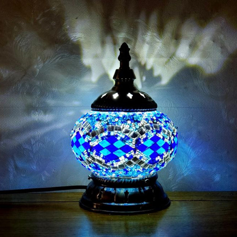 Mosaic Stained Glass Globe Nightstand Light Moroccan 1 Bulb Bedroom Table Light