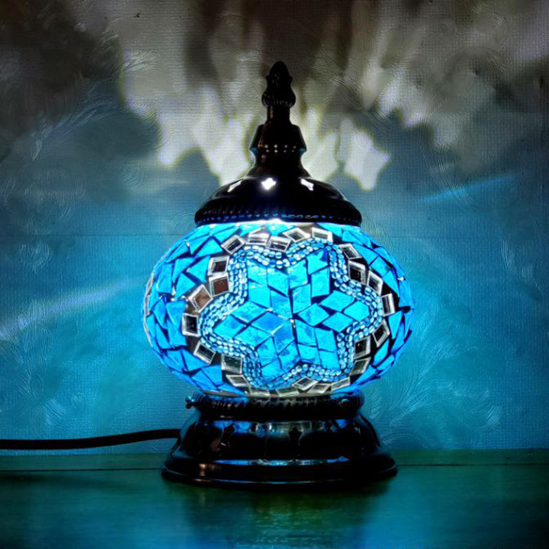 Mosaic Stained Glass Globe Nightstand Light Moroccan 1 Bulb Bedroom Table Light