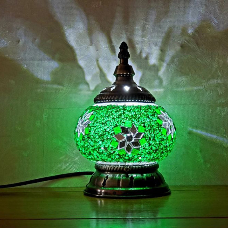 Mosaic Stained Glass Globe Nightstand Light Moroccan 1 Bulb Bedroom Table Light