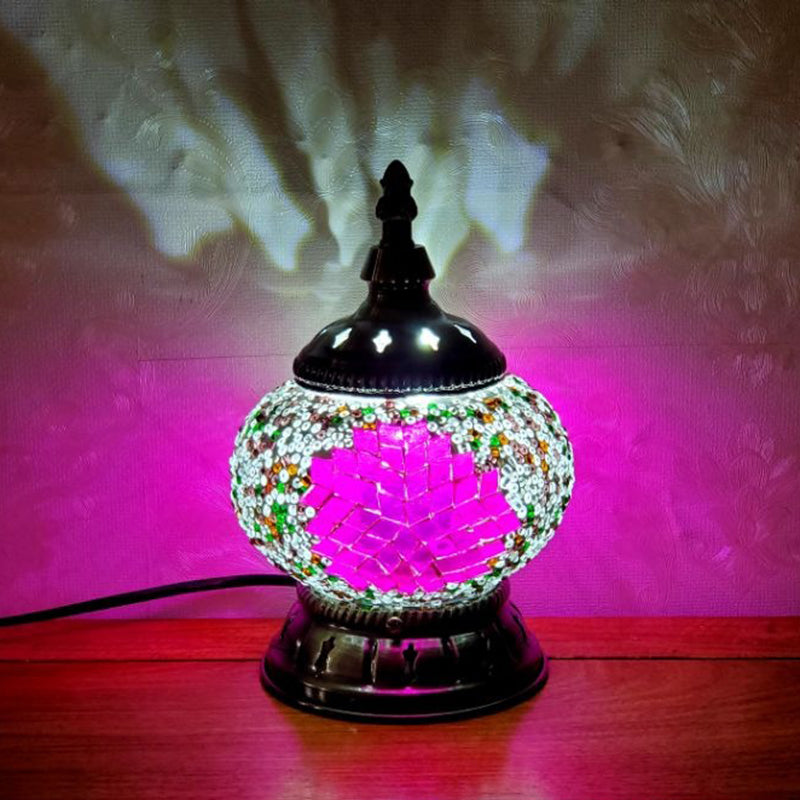 Mosaic Stained Glass Globe Nightstand Light Moroccan 1 Bulb Bedroom Table Light