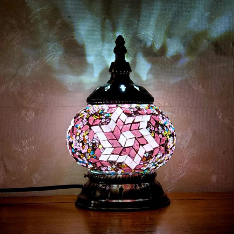 Mosaic Stained Glass Globe Nightstand Light Moroccan 1 Bulb Bedroom Table Light