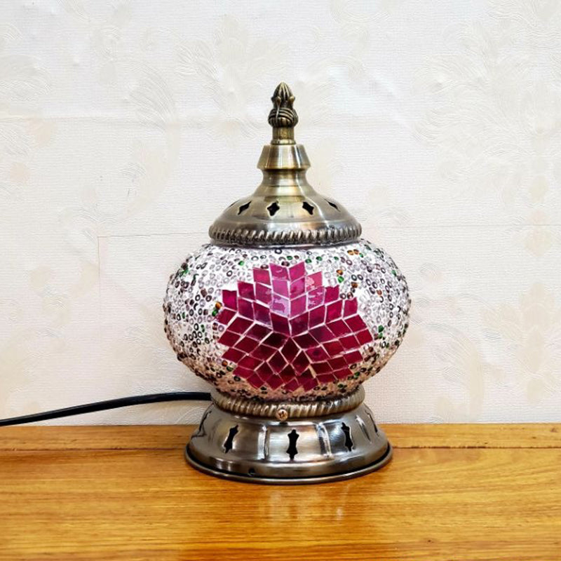 Mosaic Stained Glass Globe Nightstand Light Moroccan 1 Bulb Bedroom Table Light