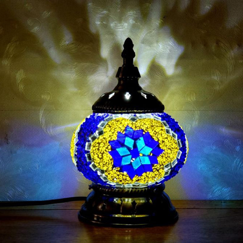 Mosaic Stained Glass Globe Nightstand Light Moroccan 1 Bulb Bedroom Table Light