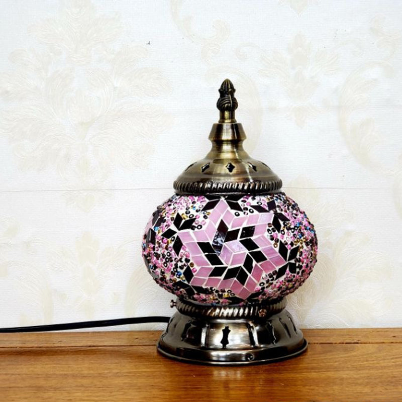 Mosaic Stained Glass Globe Nightstand Light Moroccan 1 Bulb Bedroom Table Light