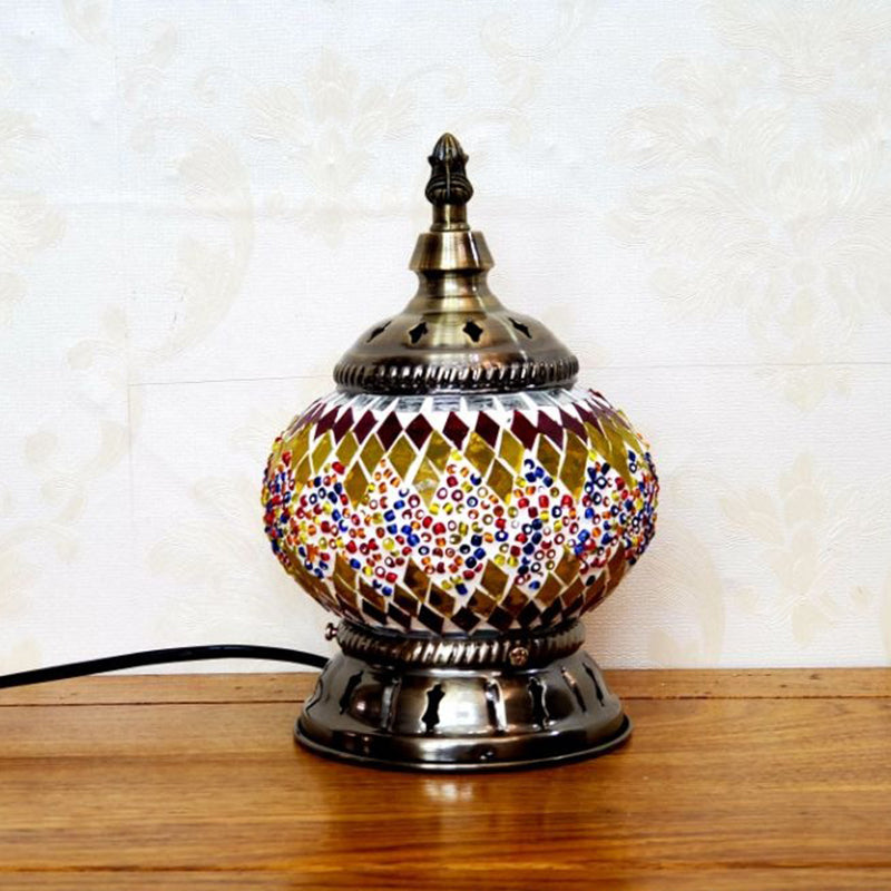 Mosaic Stained Glass Globe Nightstand Light Moroccan 1 Bulb Bedroom Table Light