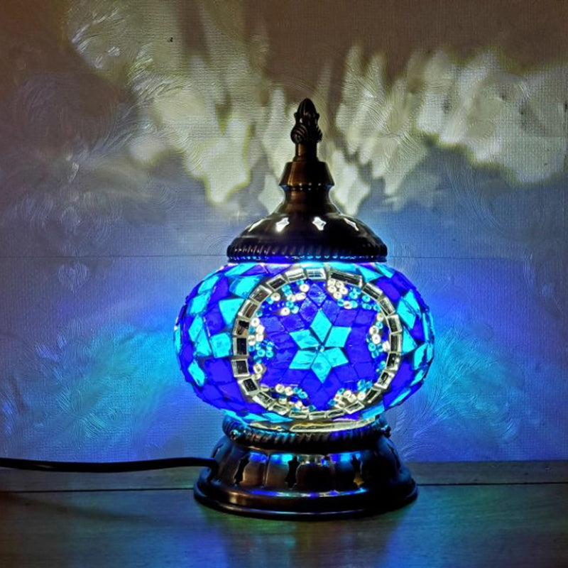 Mosaic Stained Glass Globe Nightstand Light Moroccan 1 Bulb Bedroom Table Light