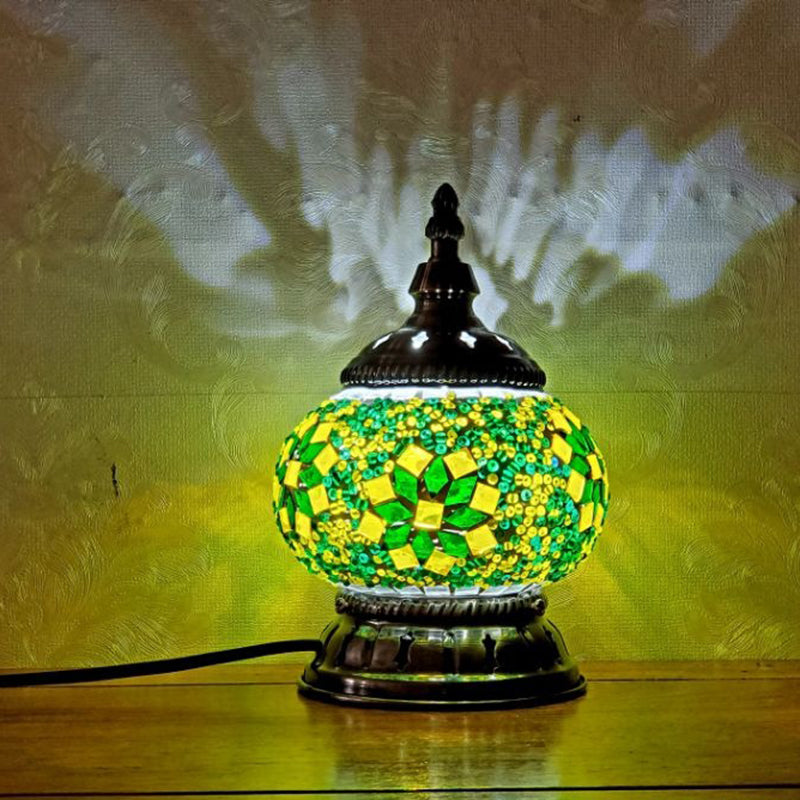 Mosaic Stained Glass Globe Nightstand Light Moroccan 1 Bulb Bedroom Table Light