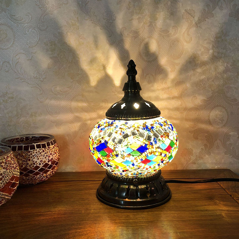 Mosaic Stained Glass Globe Nightstand Light Moroccan 1 Bulb Bedroom Table Light