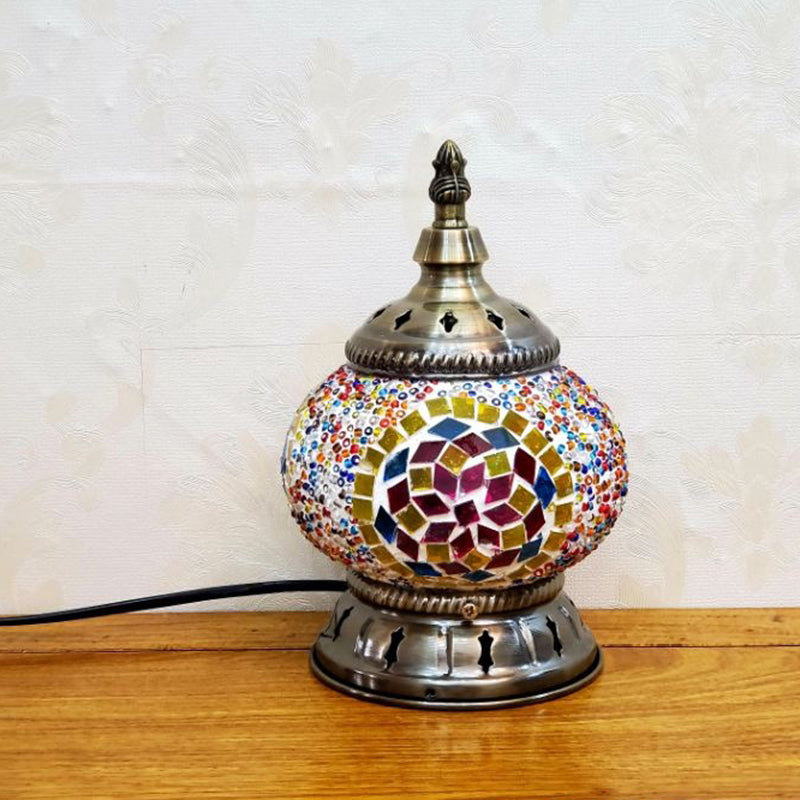 Mosaic Stained Glass Globe Nightstand Light Moroccan 1 Bulb Bedroom Table Light