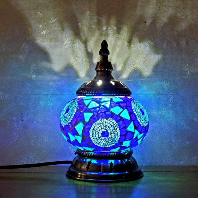 Mosaic Stained Glass Globe Nightstand Light Moroccan 1 Bulb Bedroom Table Light