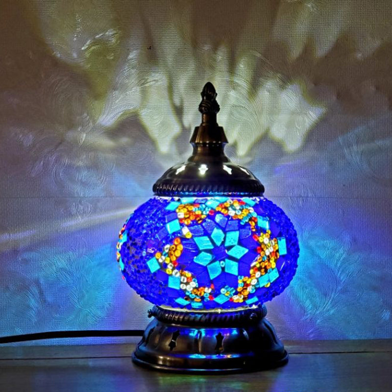 Mosaic Stained Glass Globe Nightstand Light Moroccan 1 Bulb Bedroom Table Light