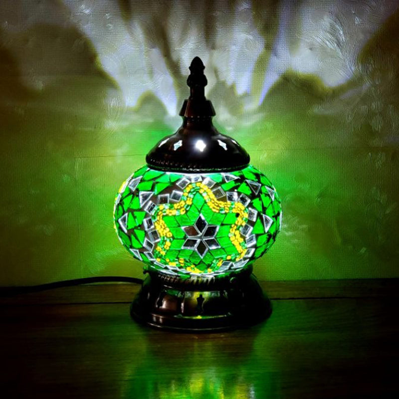 Mosaic Stained Glass Globe Nightstand Light Moroccan 1 Bulb Bedroom Table Light