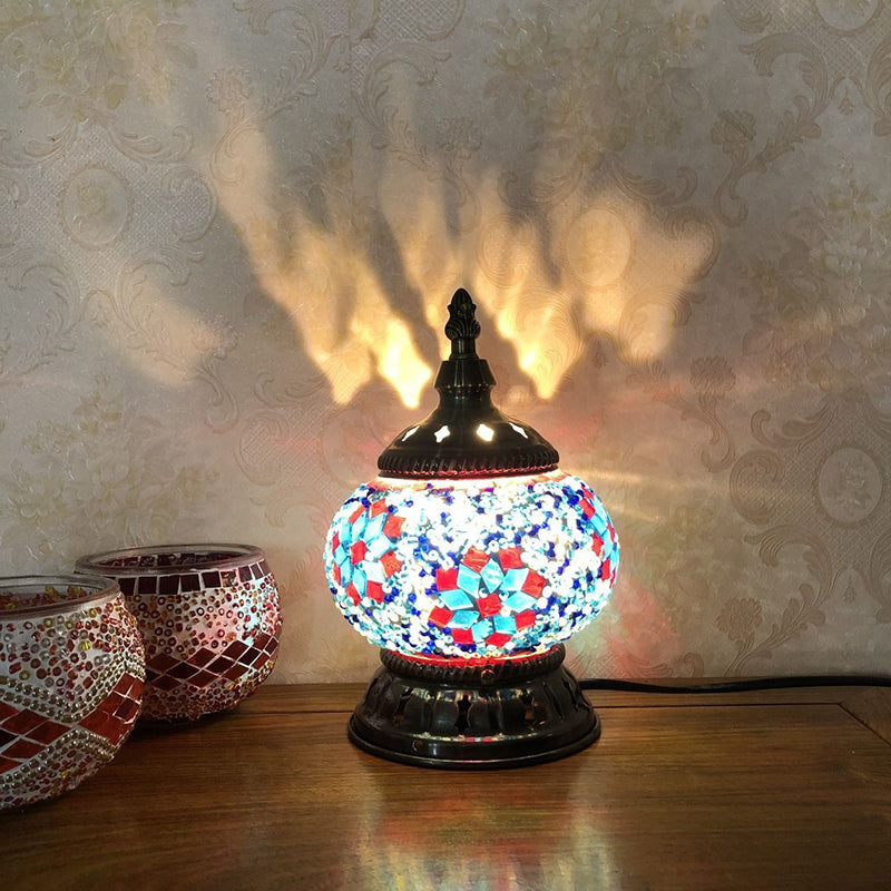 Mosaic Stained Glass Globe Nightstand Light Moroccan 1 Bulb Bedroom Table Light