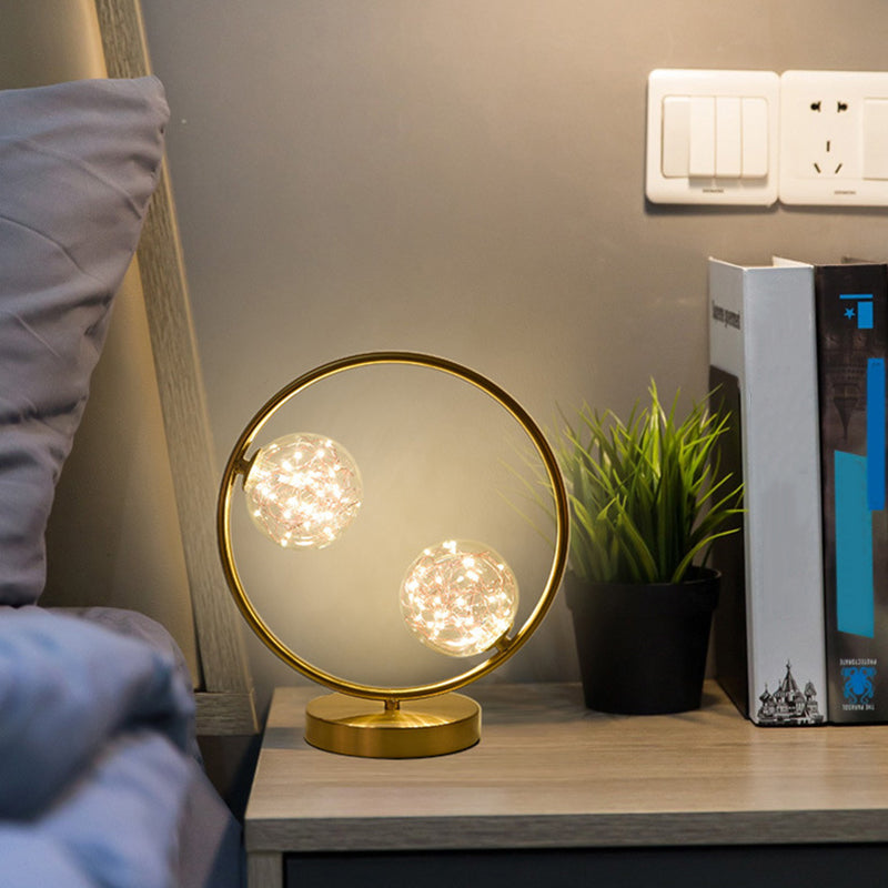 Nordic Starry LED Night Lamp Clear Glass Bedside Table Light with Ball Shade in Gold