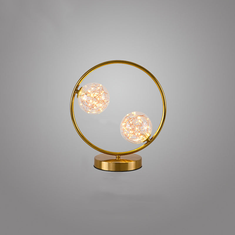 Nordic Starry LED Night Lamp Clear Glass Bedside Table Light with Ball Shade in Gold