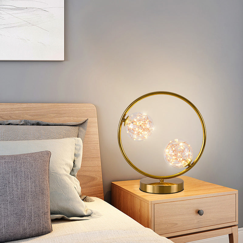 Nordic Starry LED Night Lamp Clear Glass Bedside Table Light with Ball Shade in Gold