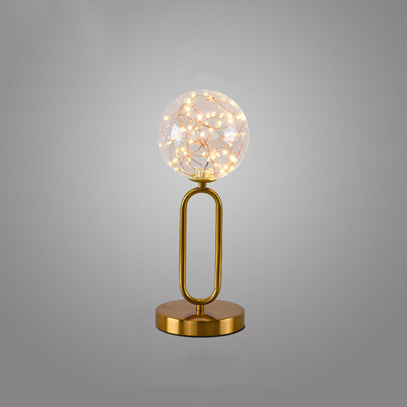 Nordic Starry LED Night Lamp Clear Glass Bedside Table Light with Ball Shade in Gold