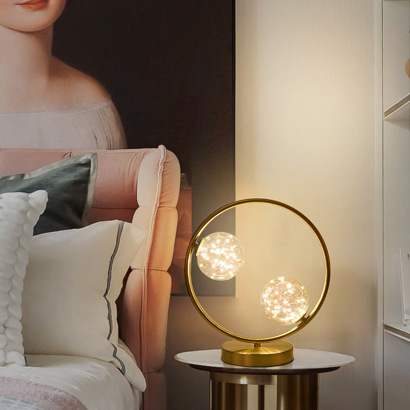 Nordic Starry LED Night Lamp Clear Glass Bedside Table Light with Ball Shade in Gold