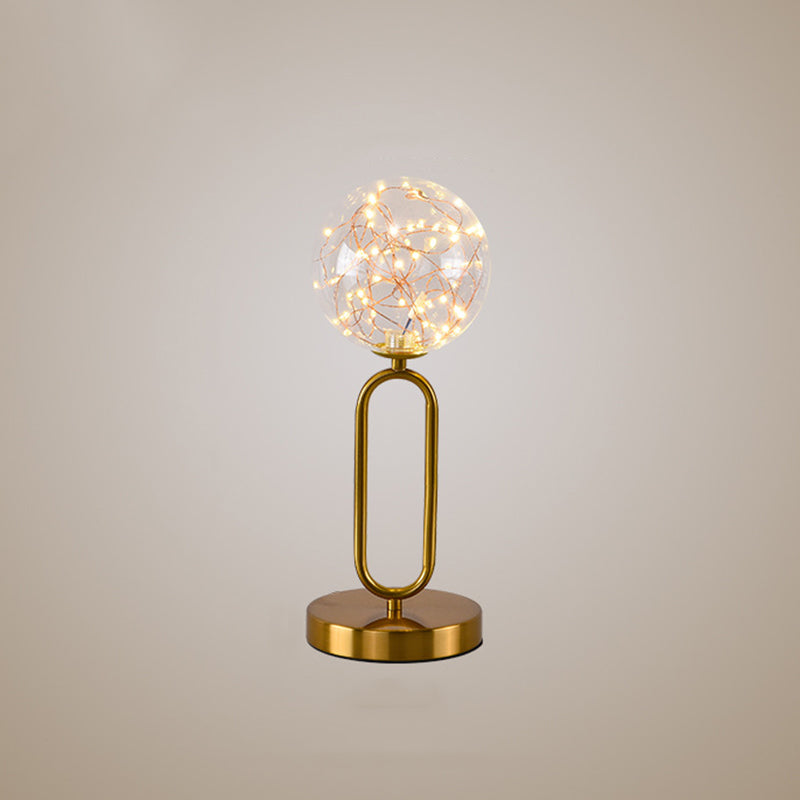 Nordic Starry LED Night Lamp Clear Glass Bedside Table Light with Ball Shade in Gold