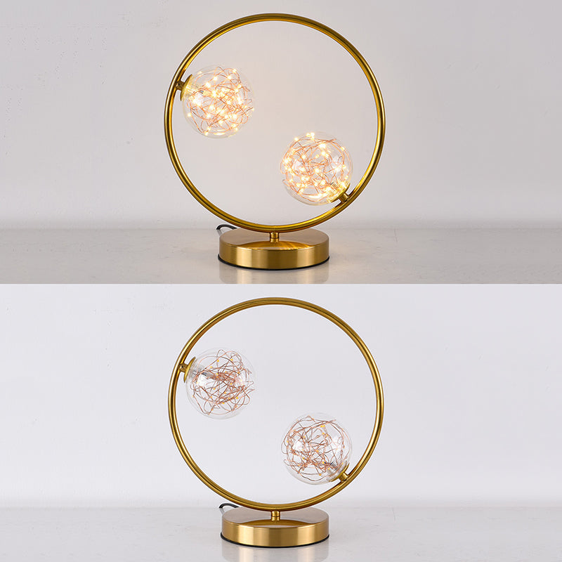 Nordic Starry LED Night Lamp Clear Glass Bedside Table Light with Ball Shade in Gold