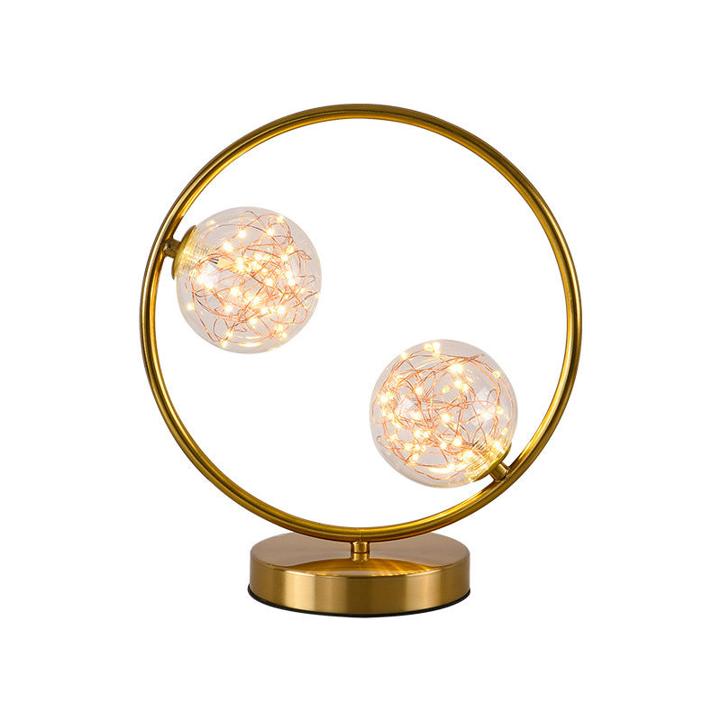 Nordic Starry LED Night Lamp Clear Glass Bedside Table Light with Ball Shade in Gold