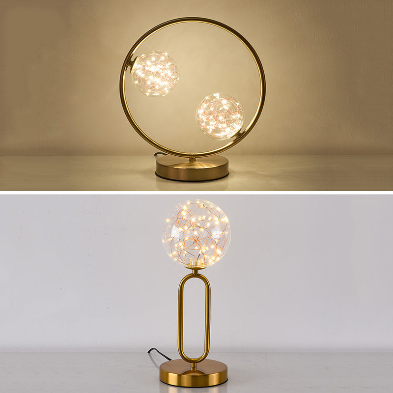Nordic Starry LED Night Lamp Clear Glass Bedside Table Light with Ball Shade in Gold