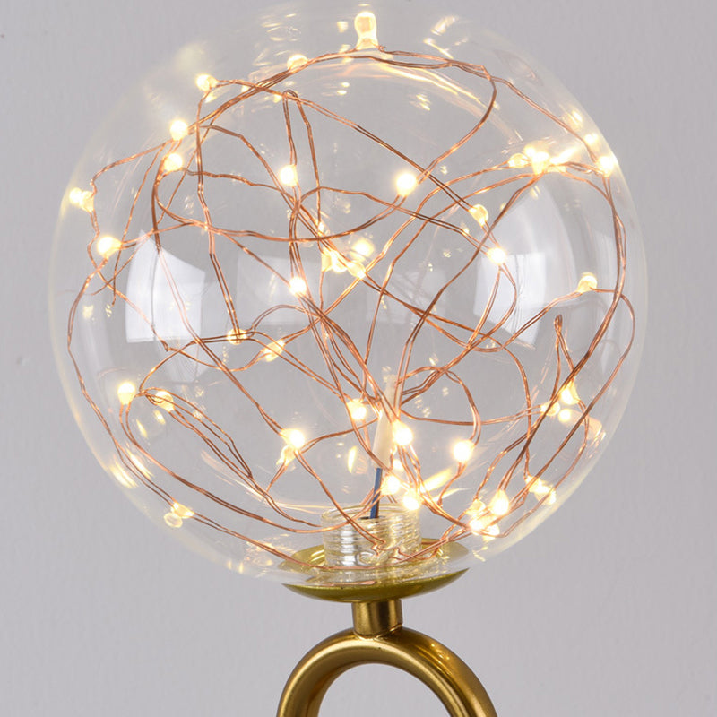 Nordic Starry LED Night Lamp Clear Glass Bedside Table Light with Ball Shade in Gold