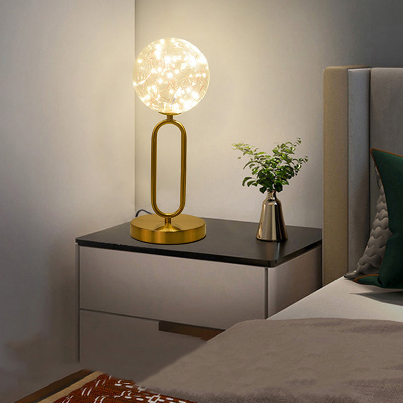 Nordic Starry LED Night Lamp Clear Glass Bedside Table Light with Ball Shade in Gold