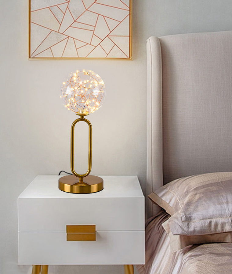 Nordic Starry LED Night Lamp Clear Glass Bedside Table Light with Ball Shade in Gold