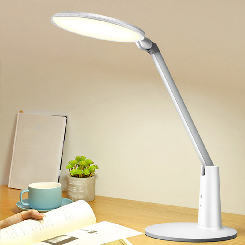 White Circular Rechargeable Desk Lamp Minimalist LED Plastic Reading Book Light for Bedroom