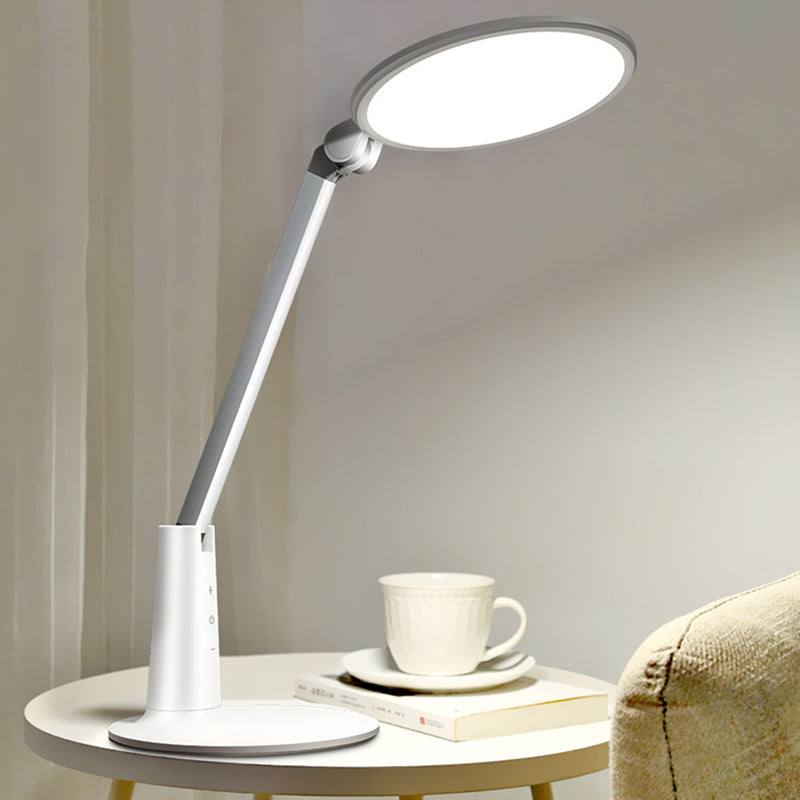 White Circular Rechargeable Desk Lamp Minimalist LED Plastic Reading Book Light for Bedroom