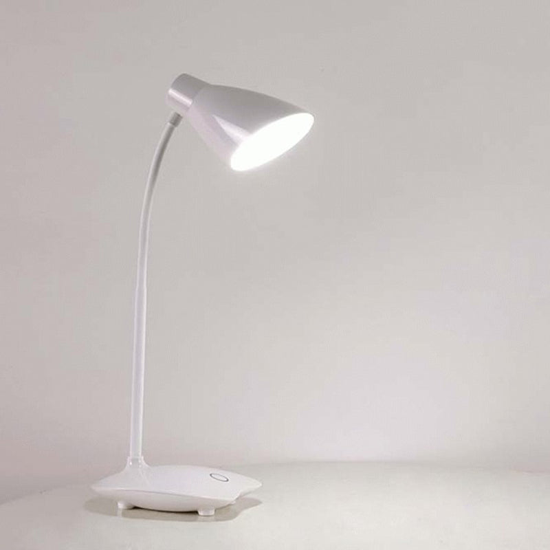 White Bud Shaped USB Study Lamp Modern Plastic LED Desk Light with Flexible Gooseneck Arm
