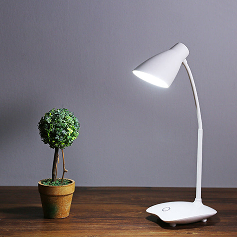 White Bud Shaped USB Study Lamp Modern Plastic LED Desk Light with Flexible Gooseneck Arm