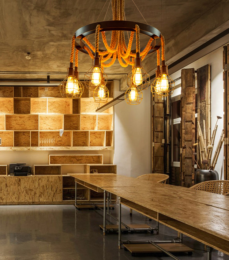 Stile industriale Legno sospeso lampadario Bronzo Bronzo Lampada sospesa per bar