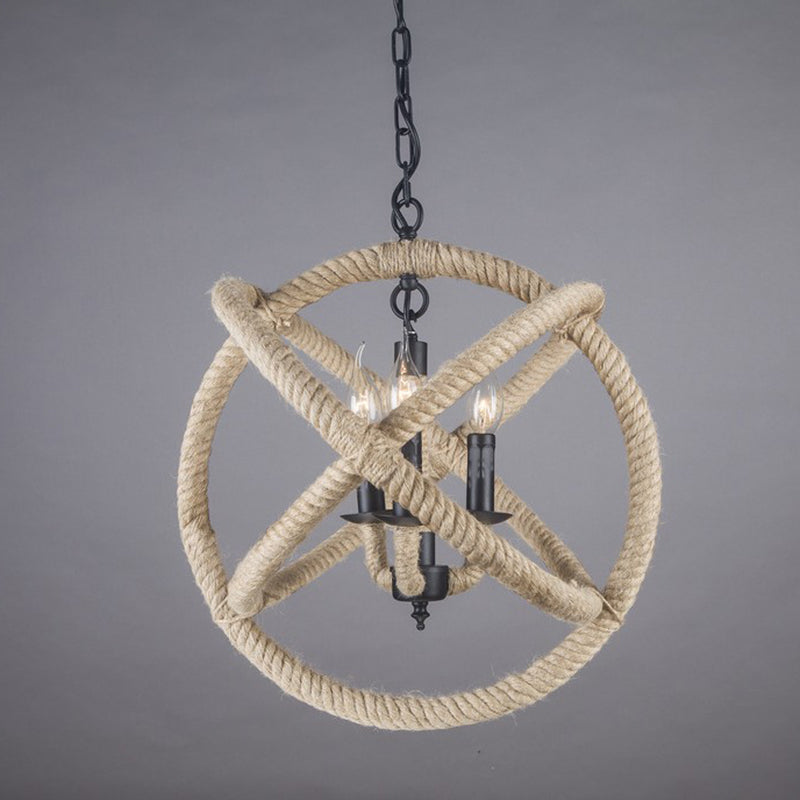 Rope Antique Cage Chandelier 3-Light Hanging Pendant Lights for Dining Room