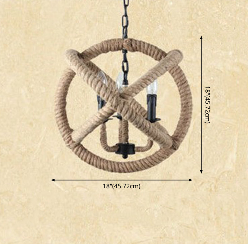 Rope Antique Cage Chandelier 3-Light Hanging Pendant Lights for Dining Room