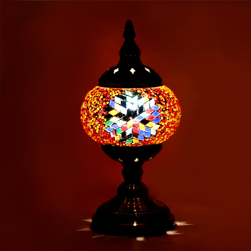 Bronze 1 Bulb Nightstand Lamp Moroccan Mosaic Glass Lantern Table Light for Living Room