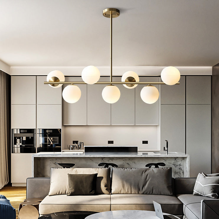 Gold 7-Light Island Light in Modern Creative Style Copper Sputnik Pendant Light with Glass Shade