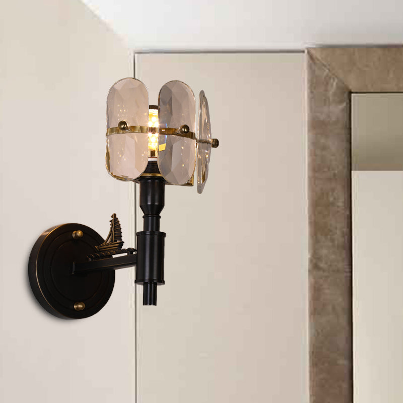 Drum Bedroom Pared apliques de cristal transparente tradicional 1/2 cabezas de iluminación de pared de led negro