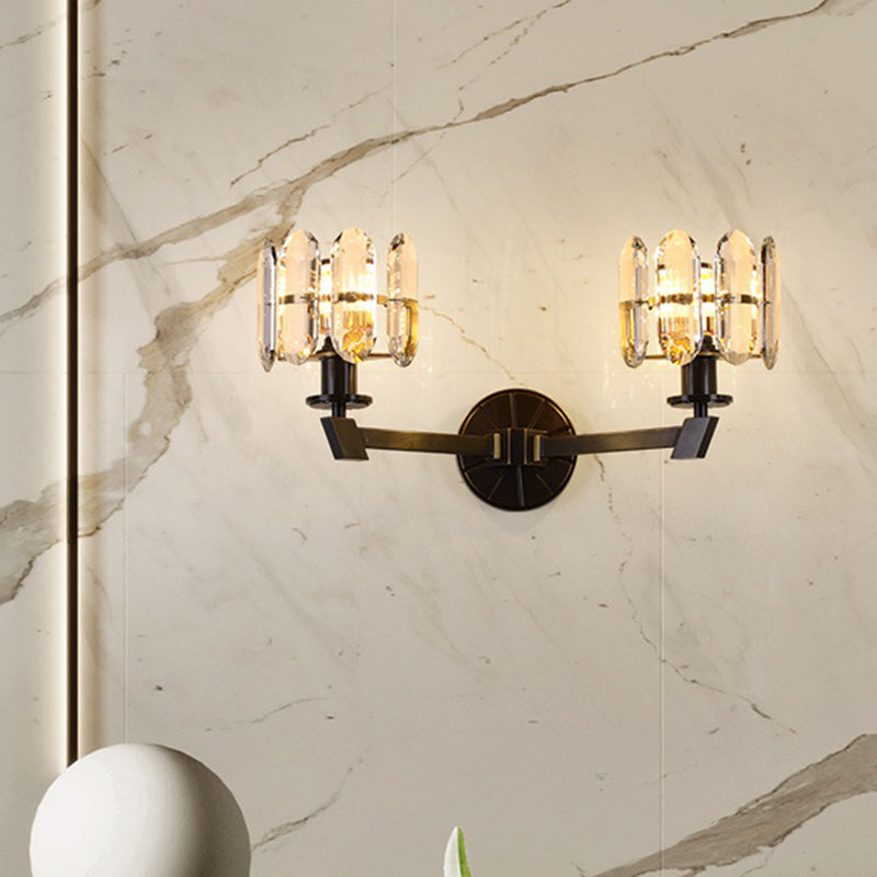 Drum Bedroom Pared apliques de cristal transparente tradicional 1/2 cabezas de iluminación de pared de led negro