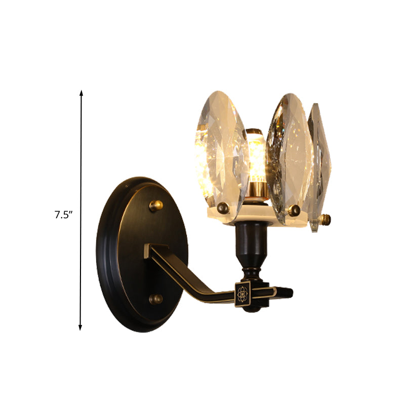 Drum Bedroom Pared apliques de cristal transparente tradicional 1/2 cabezas de iluminación de pared de led negro