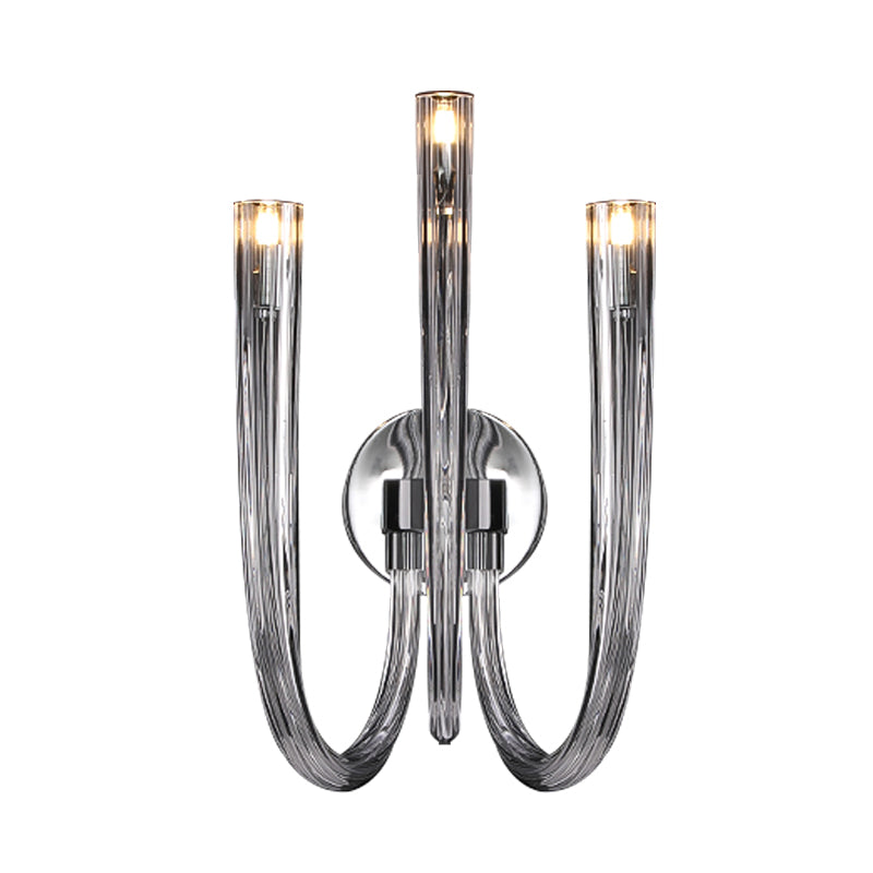 Clear Glass Curved Wall Mount Lamp Simple 3/5 Lights LED Bedroom Wall Lighting Fixture