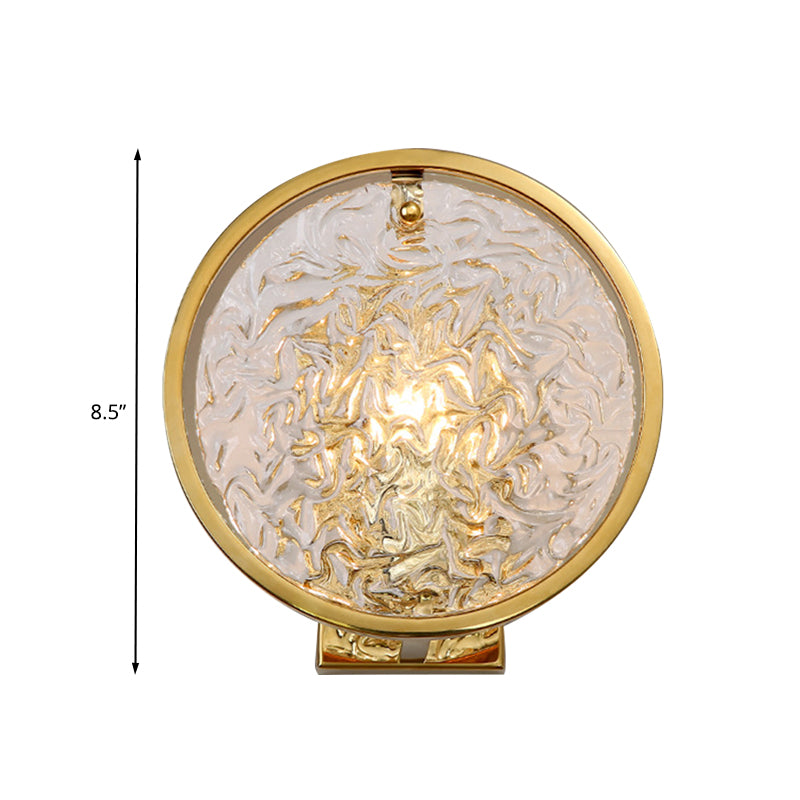 1 Light Water Glass Wall Sconce Traditionalist Gold Circle Living Room Wall Mounted Light