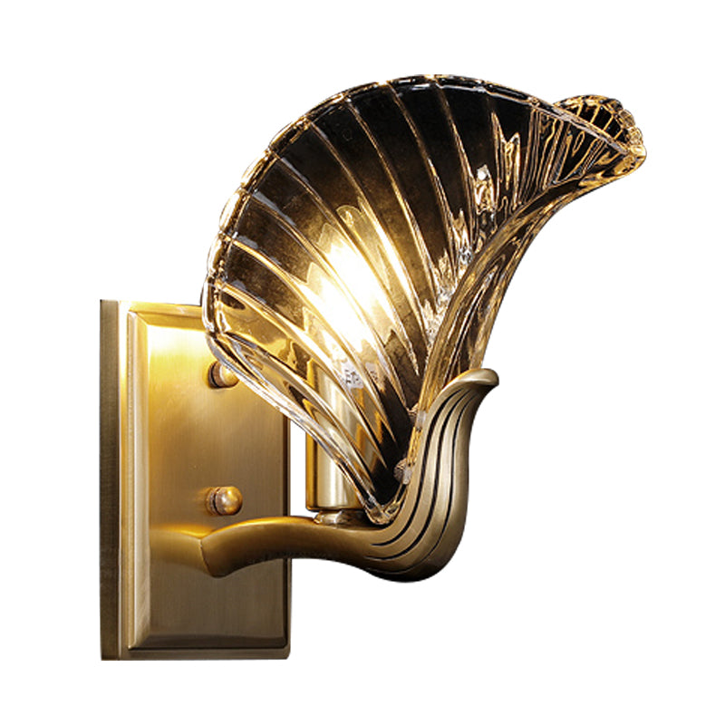 Gold 1/2 lumières Éclairage mural rétro Clear Prismatic Verre Verre Moule murale de feuille pour chambre à coucher