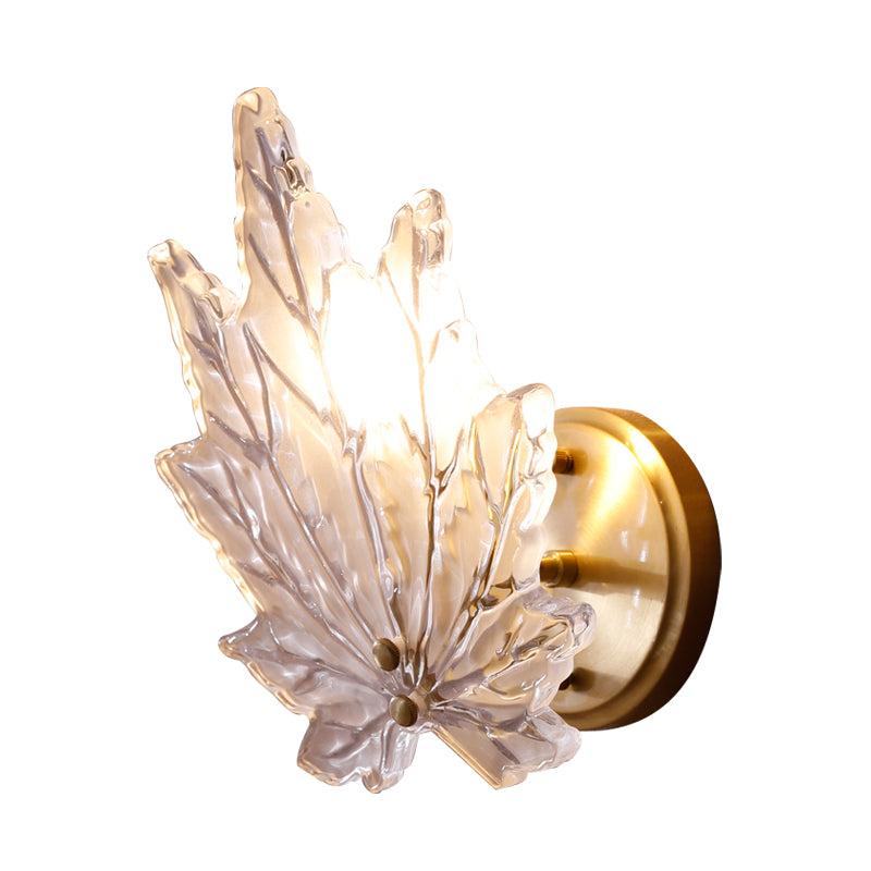 1 Bulb Wall Light Sconce Traditional Living Room LED Wall Lighting Fixture with Maple Clear Glass Shade