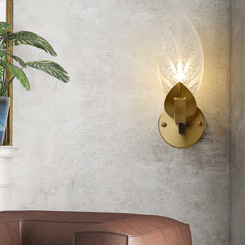 Luz de pared de dormitorio de hoja Luz de agua tradicional 1 cabezal accesorio de iluminación de pared de oro