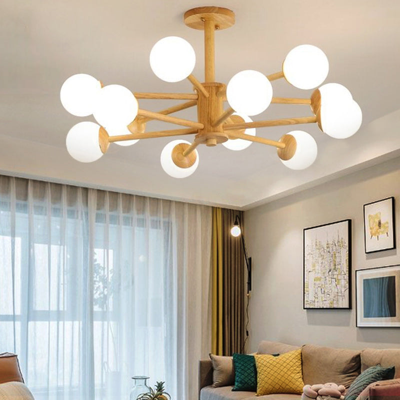 Bolas Luz de colgante de lámpara Estilo minimalista Luz de techo de sala de estar de madera